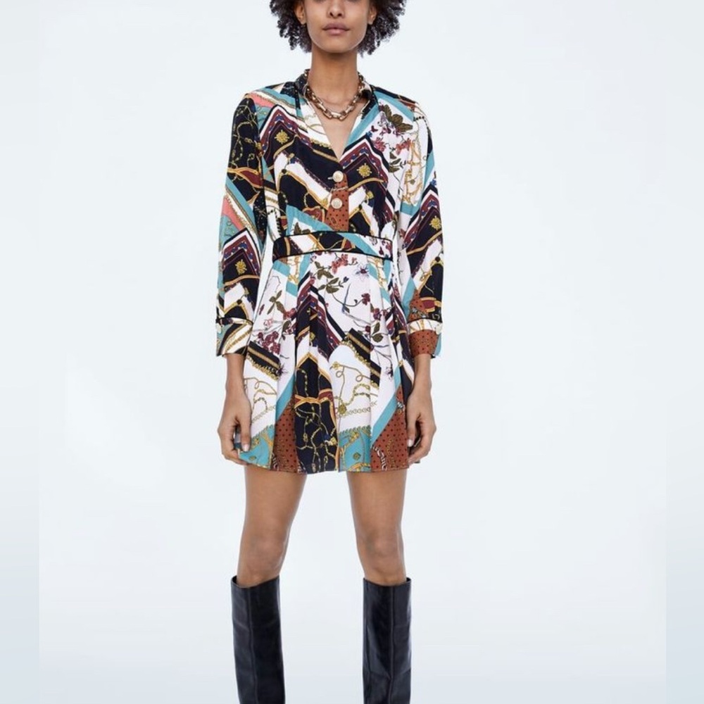 Zara pattern dress with gold buttons